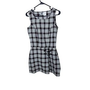 Vintage Mixed Blues Womens Plaid Mini Dress Black White Red Buckle Size 3 USA
